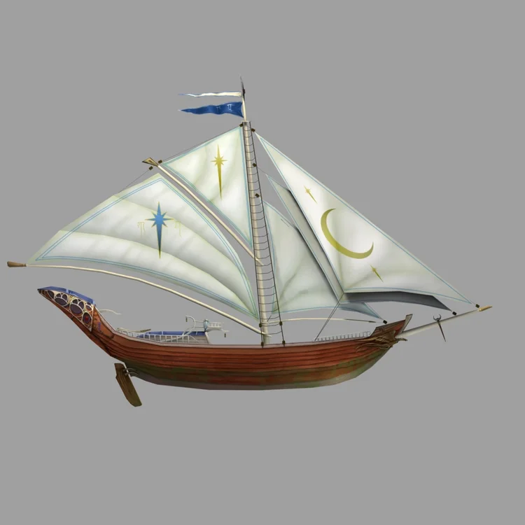 High Elf ship 3D model, three-quarter view